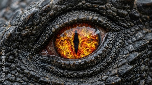 Macro of a Fierce Glowing Dragon Eye with Reptile Scales