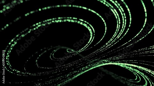 Dynamic spiraling light trails creating an abstract vortex motion against a dark background, a captivating visual representation of data flow and energetic movement.