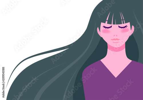 Bild auf Leinwand A vector illustration of a bust-up of a woman with long hair blowing in the wind