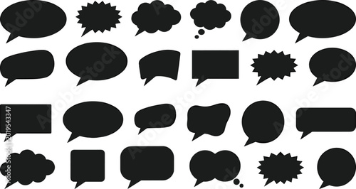 Speech bubble silhouette collection with comic dialog boxes and chat message vector illustration set