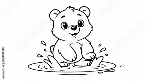 Cartoon bear playing in water.
