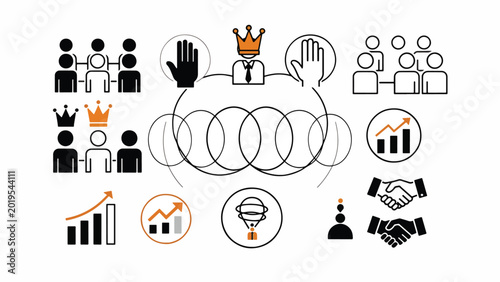 Business Leadership Teamwork Strategy Icons.