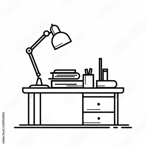 Desk lamp on office workspace table.