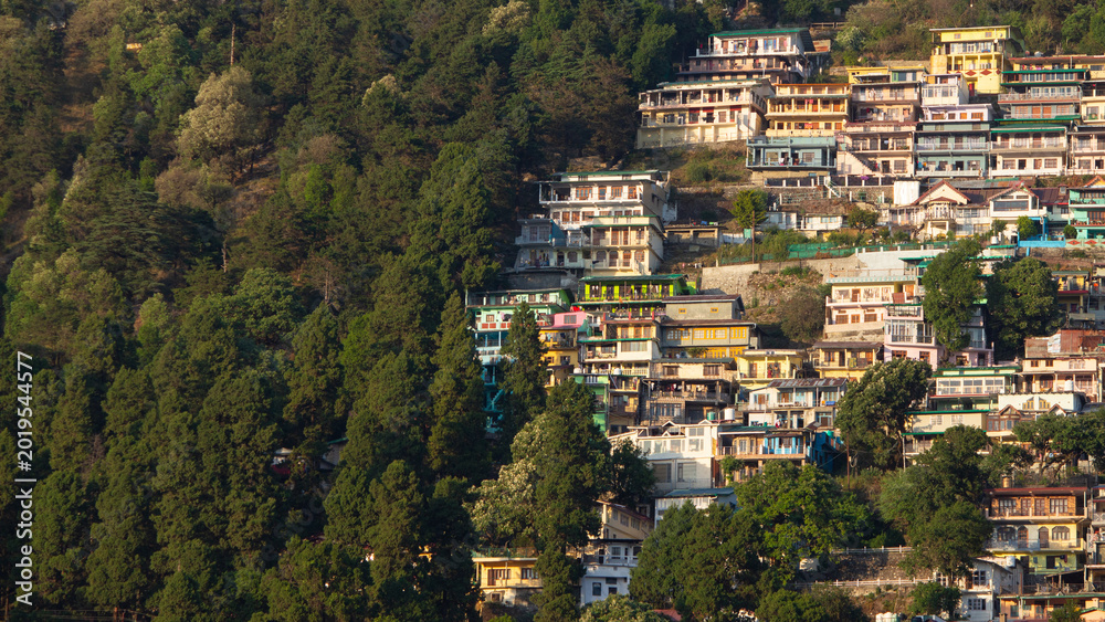 Fototapeta premium View of Nainital With Hills and Mountain Homes, Nainital, Uttarakhand, India.