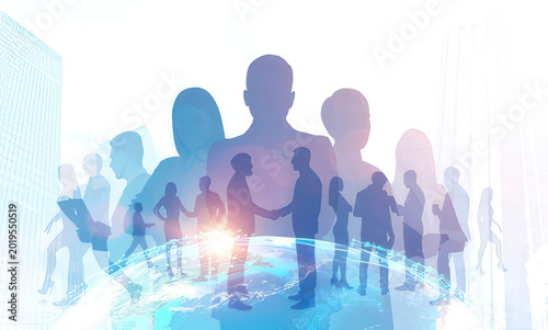 Business people shaking hands in a global network concept