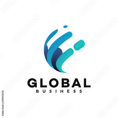 Abstract global business logo with blue swoosh shapes
