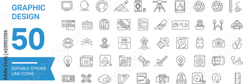 Foto Graphic Design and Creative Process Line Icons Set Keywords: graphic design, cre