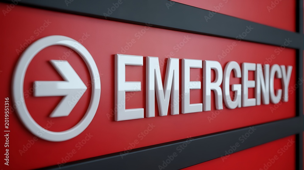 Obraz premium Emergency sign, red directional arrow, warning symbol, crisis indicator