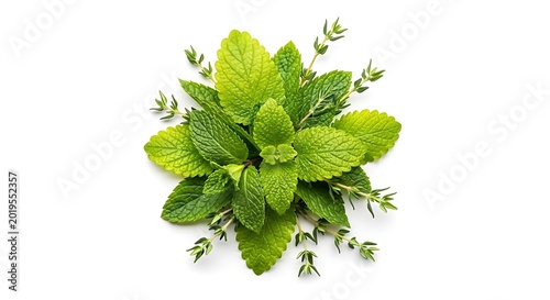 Fresh mint leaves isolated on white background for culinary and herbal uses