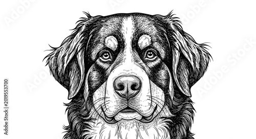 Fotografía Bernese Mountain Dog Portrait Illustration - Detailed Sketch