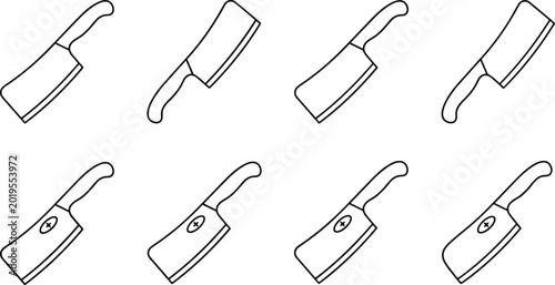 Konstfotografi Meat Cleaver and Butcher Knife Line Icon Set for Culinary, Cooking, Restaurant B
