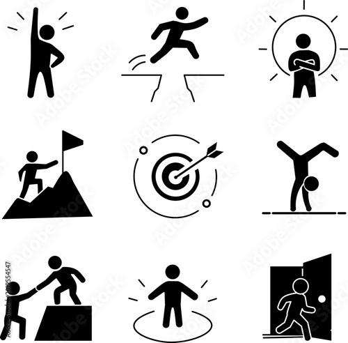 National Dare Day challenge icons set. minimalist black silhouettes for bravery and motivation