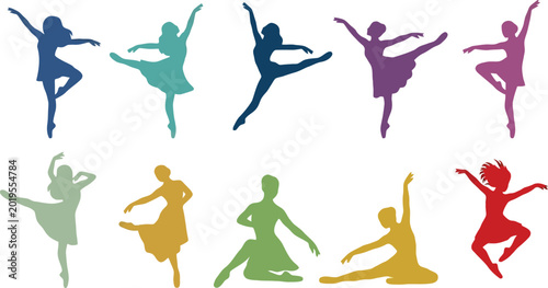 Bild auf Leinwand dancer silhouettes set on white background