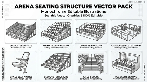 Fotografía Arena Seating Structure Vector Pack Monochromatic Editable Illustrations