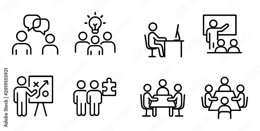 Fototapeta premium Teamwork icons showing meetings presentations and collaboration