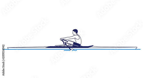 Quadro su tela Rowing athlete on calm water, single scull boat, minimalist illustration