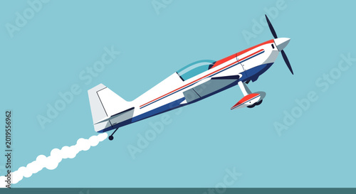 Quadro su tela Aerobatic Airplane Performing Stunt with Smoke Trail Against Blue Sky