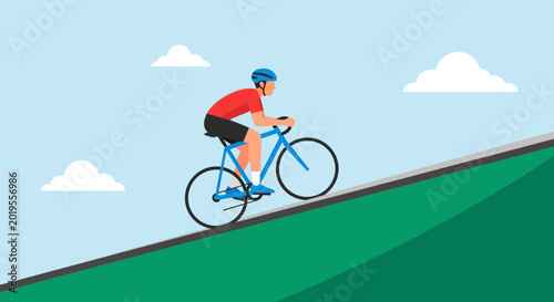 Foto Cyclist Ascending Steep Hill, Outdoor Sport, Healthy Lifestyle, Summer Day
