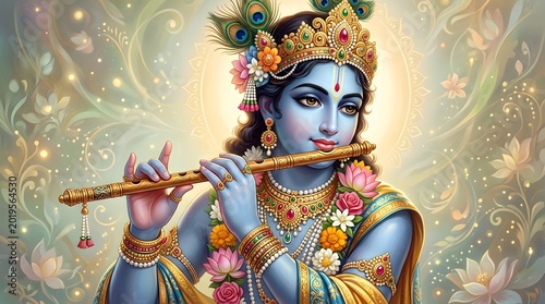 Lord krishna playing flute in hindu mythology divine god