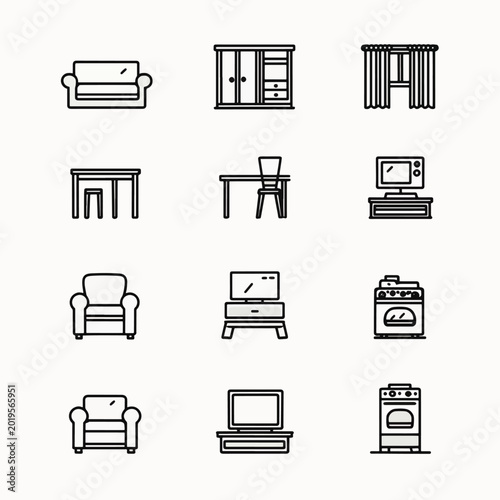 Furniture icons for home interior.
