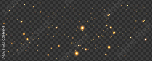 Obraz na plátne Shimmering star particles and golden sparkles float against transparent backdrop
