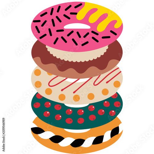 Bild auf Leinwand A stack of colorful donuts