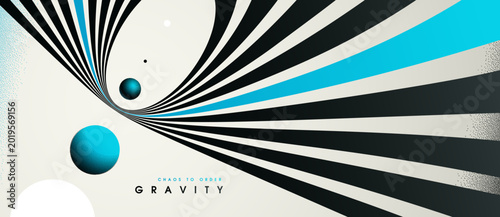 Obraz na plátně Blue colored gravity concept illustrating controlled attraction, depth, and focused motion as element converge into a calm, structured center