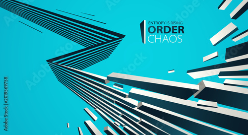 Tableau sur toile Debris particles exploding in chaos vector abstract background, entropy is rising to decay and disorder, elements flying in motion, 3D wallpaper