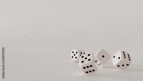 Fotografía Dice rolling on minimal white background representing luck chance gambling and g