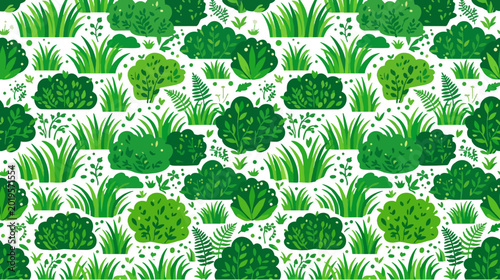 Seamless Green Grass and Bushes Pattern on White Background for Ecological Design and Nature Illustration
