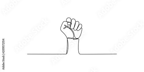 Tableau sur toile Continuous line drawing of a clenched fist emerging from a surface in a single l