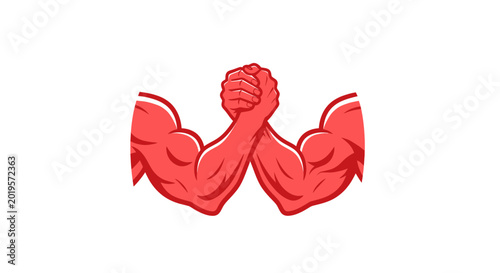 Tableau sur toile Arm Wrestling Match Between Two Strong Red Arms, Symbol of Strength and Competit