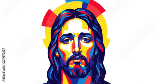 Konstfotografi Jesus Christ Portrait, Religious Art, Colorful, Modern Style, Halo