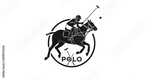 Photos Polo Player Silhouette on Horseback, Sport Emblem, Equestrian Activity, Black an
