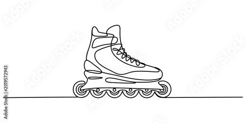 Valokuva continuous one line drawing Inline skate, roller skate, line art, illustration,