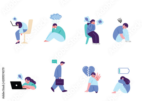 Foto ストレスを抱える人々のイラストセット