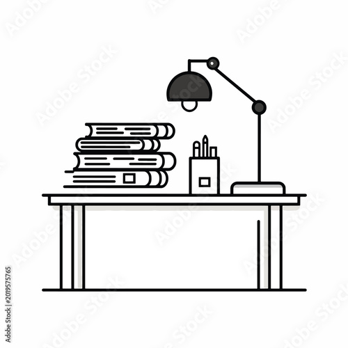 Desk lamp on a work desk.