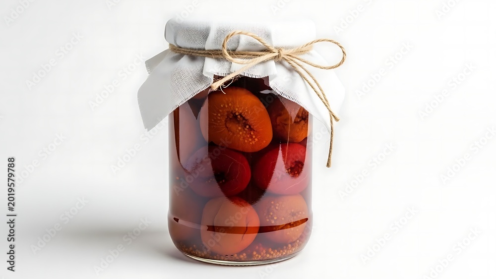 Obraz premium A jar of pickled plums in a sweet and sour brine