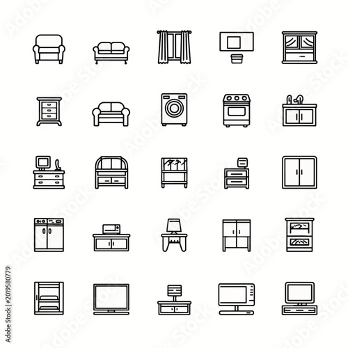 Collection of home furniture icons.