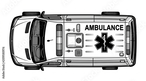 Obraz na plátne Top view illustration of an ambulance vehicle with emergency markings