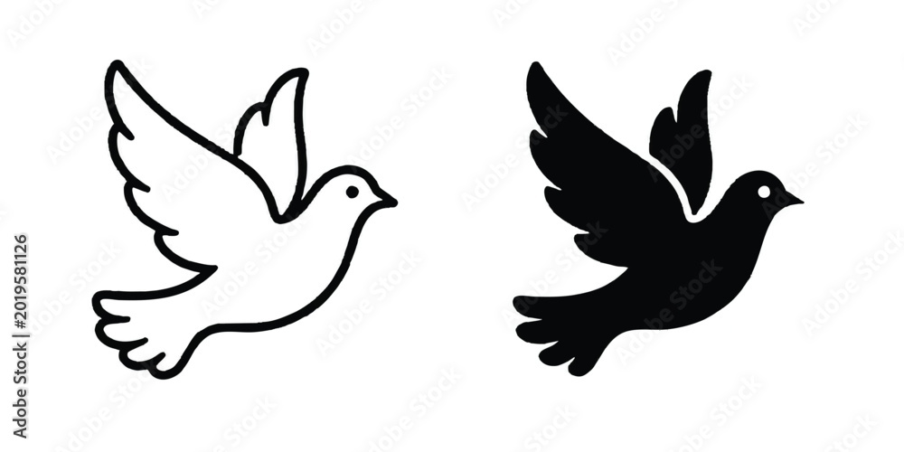 Fototapeta premium Dove Flying Peace Symbol Icon Vector Set