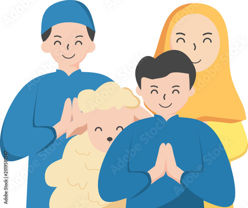 Happy Muslim Family Celebrating Eid al-Adha