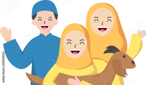 Happy Muslim Family Celebrating Eid al-Adha