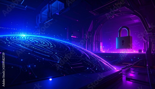 Secure Information Network with Encrypted Data Pathways – Futuristic Cybersecurity Scene