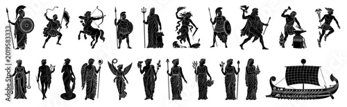 Fotografía Ancient Greek Gods and Goddesses Silhouette Vector Set - Olympian Mythology Pant