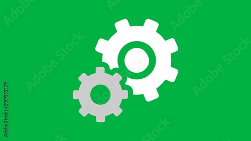 Rotating settings gears icon animation on green screen background