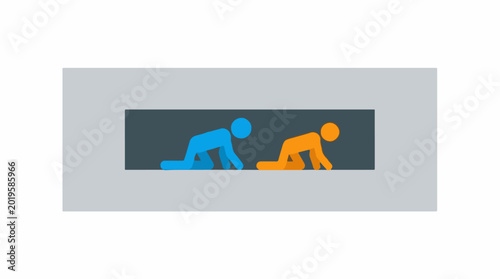 Foto Two people crawling through narrow tunnel or enclosed space