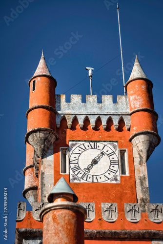 Historic Clock Tower: A Detailed Shot of Pena Palace’s Iconic Structure