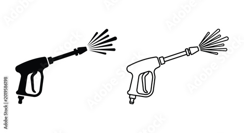 Pressure washer nozzle spraying water black and white silhouette