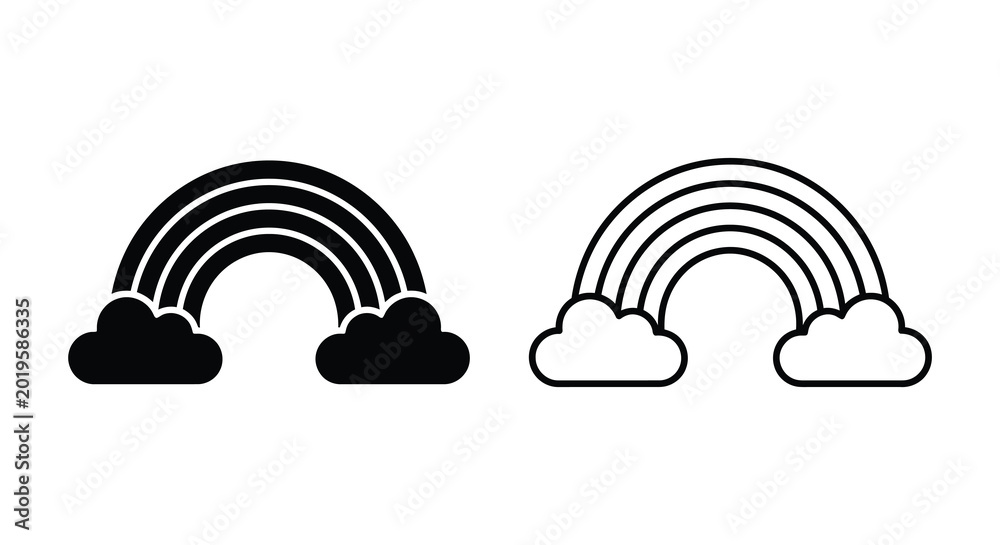 Fototapeta premium Rainbow with clouds illustration in black and white silhouette